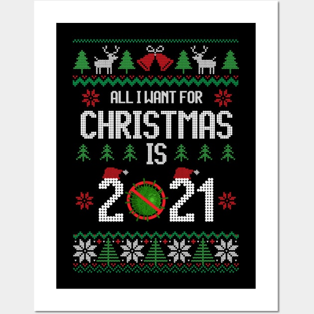 All I Want for Christmas is 2021 Ugly Xmas 2020 Pajamas Gift Wall Art by Printofi.com